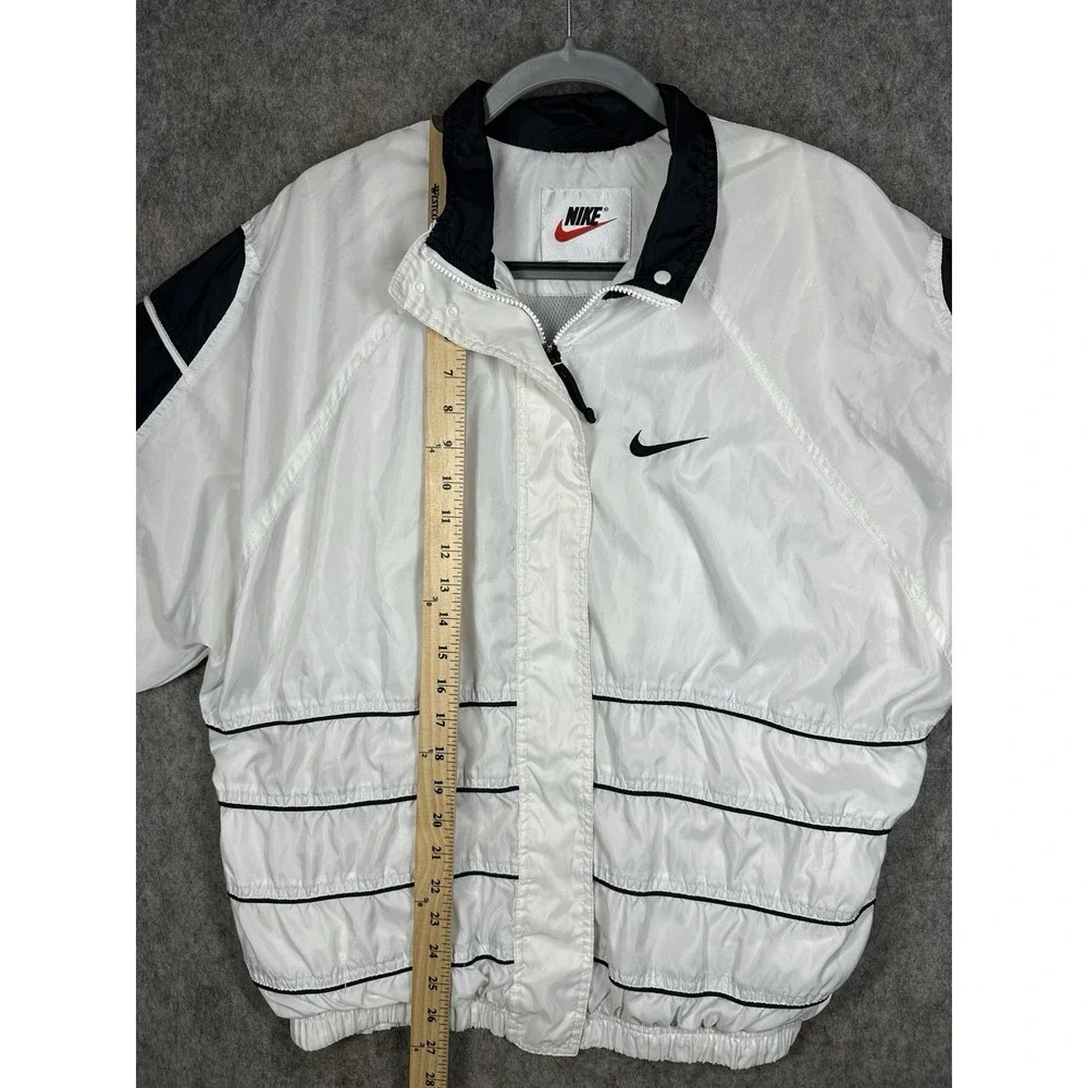 Vintage Nike Windbreaker Jacket Womens XL 16-18 White Black Big Swoosh Y2K